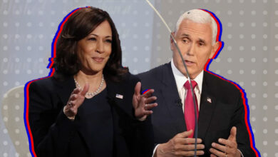 Photo of Pence and Harris Clash in Debate Separated by Plexiglass